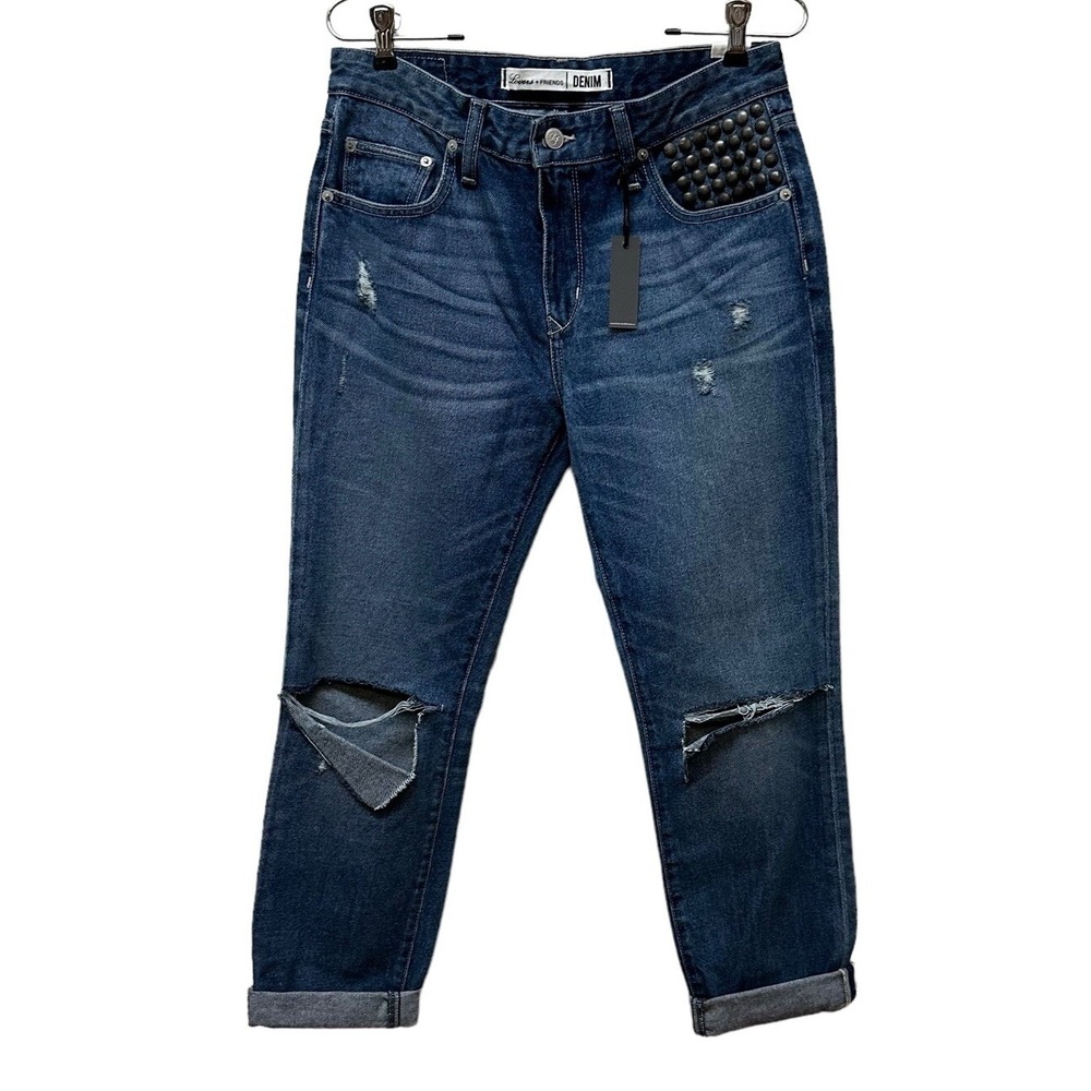 Lovers & Friends Ezra Lexington Slim Boyfriend Denim Jeans Ankle Distressed 28
